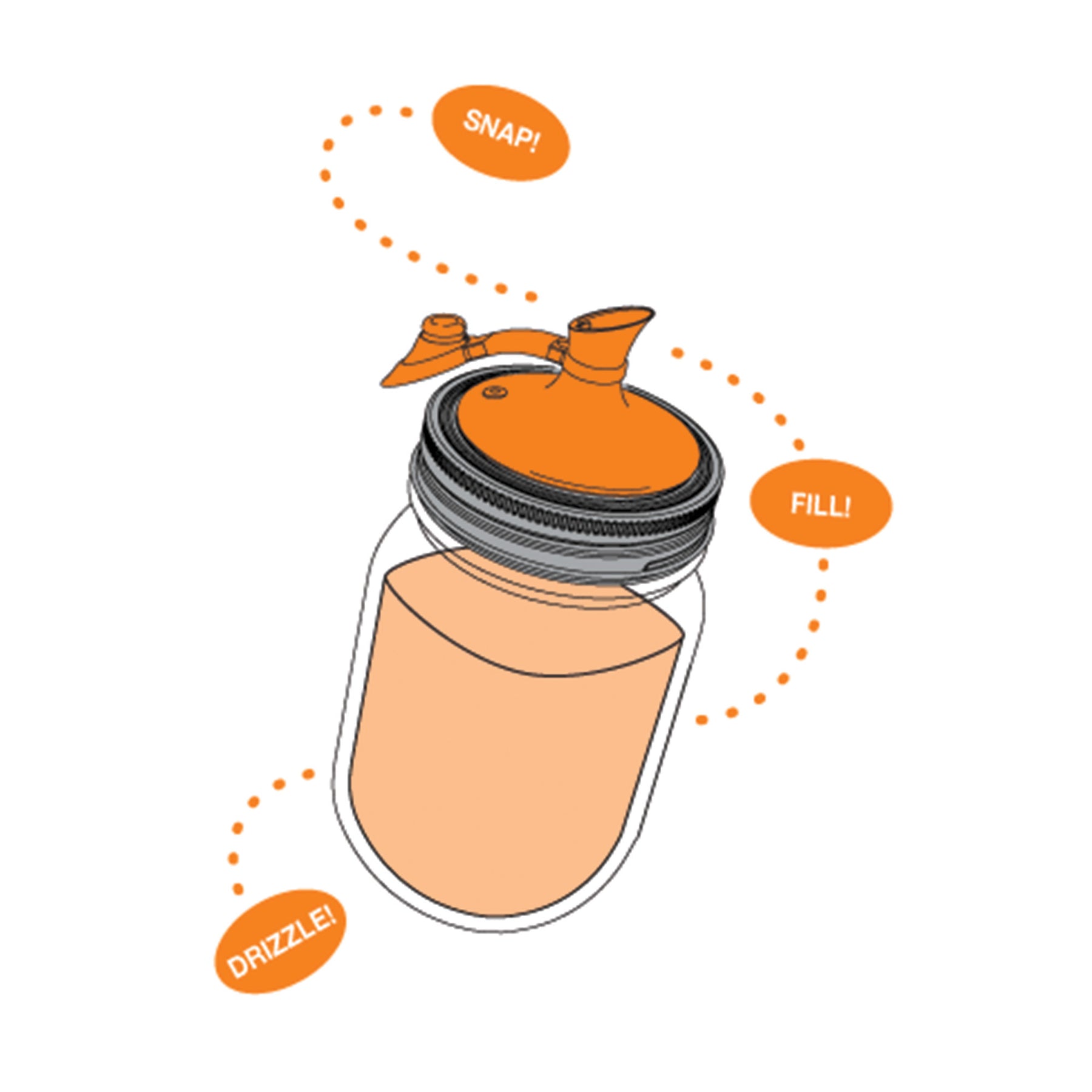 Jarware Oil Cruet Lid with No-Drip Spout for Regular-Mouth Mason Jars - Orange - (115 Pieces)