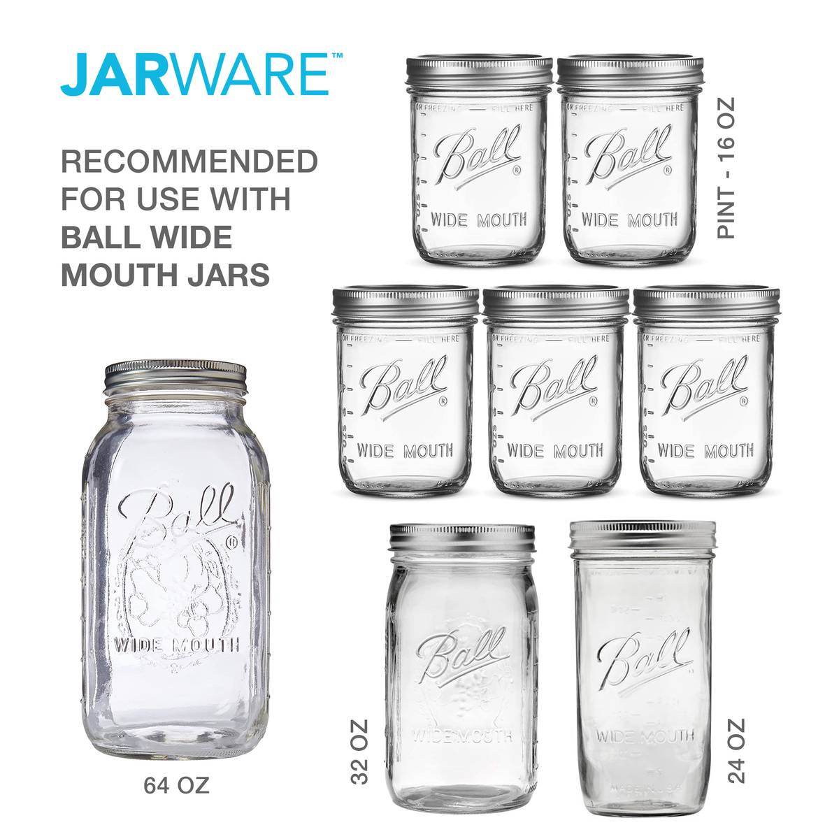 Jarware Stainless Steel Cocktail Shaker Lid for Wide Mouth Mason Jars - (29 Pieces)