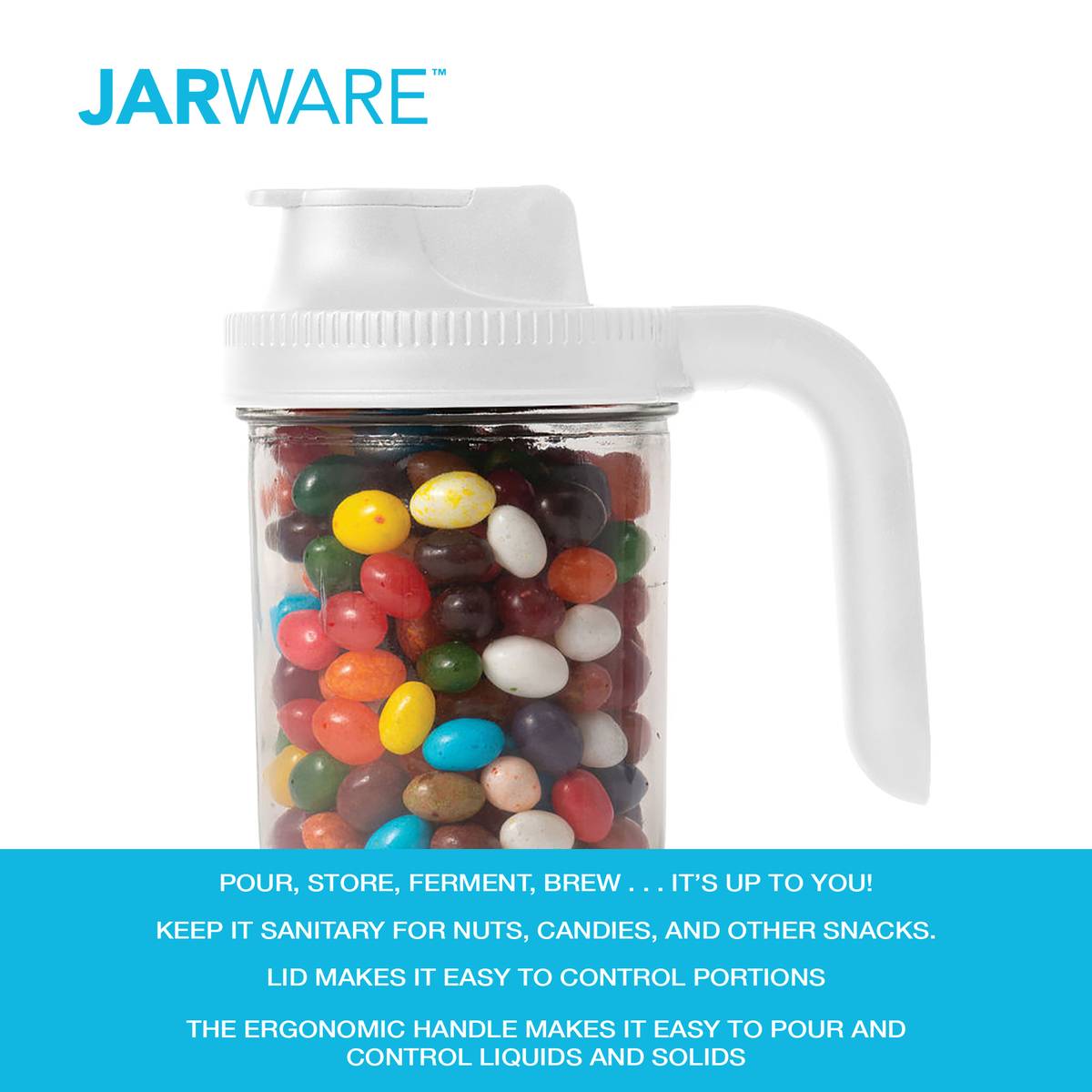 Jarware White Spout Lid With Handle for Wide Mouth Jar - Set of 2 - (27 Sets)