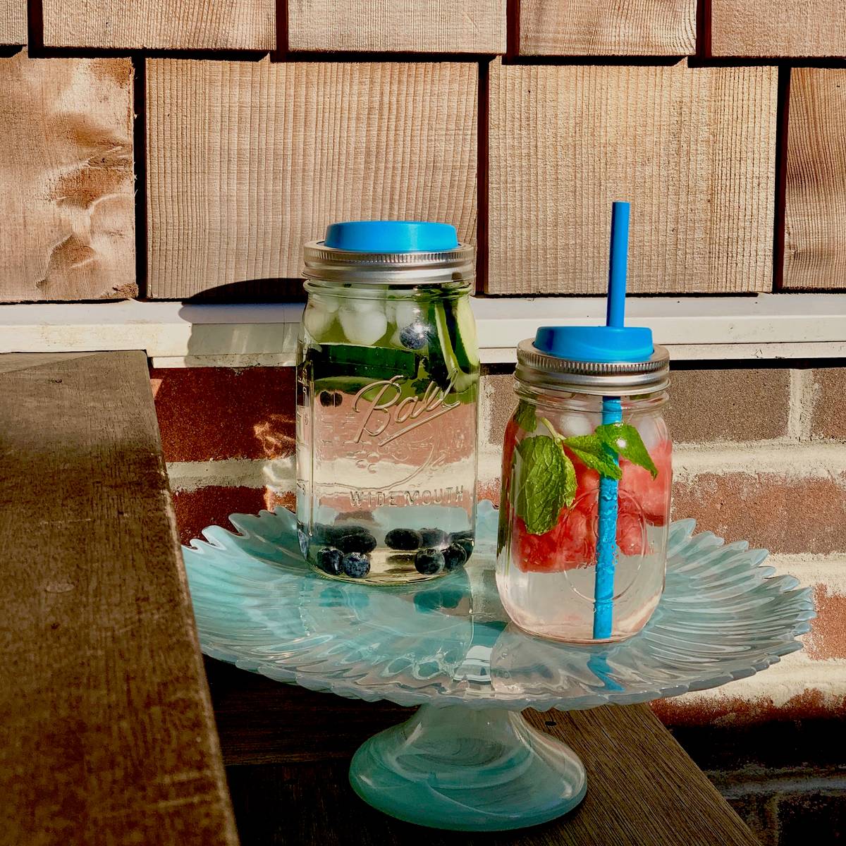 Jarware Wide Mouth Silicone Drink Lid with 8" Straws for Mason Jar Attachment - Blue (Set of 8) - (25 Sets)