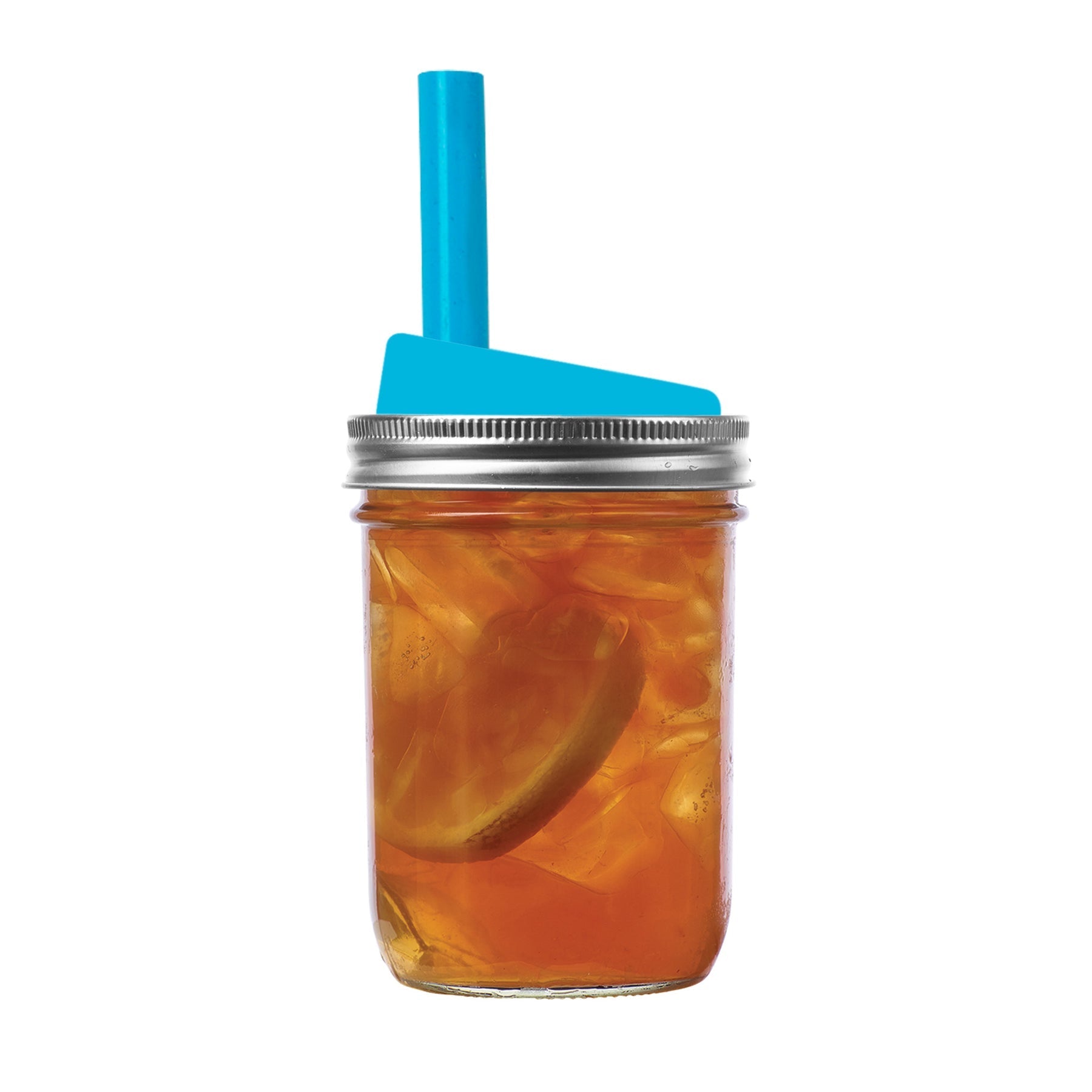 Jarware Wide Mouth Silicone Drink Lid with 8" Straws for Mason Jar Attachment - Blue (Set of 8) - (25 Sets)