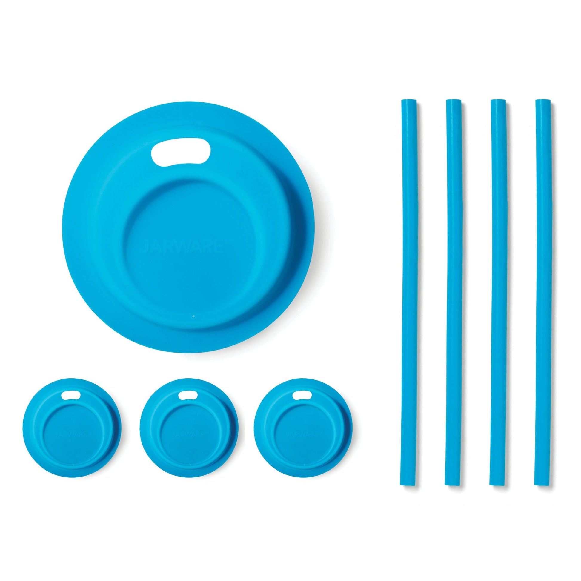 Jarware Wide Mouth Silicone Drink Lid with 8" Straws for Mason Jar Attachment - Blue (Set of 8) - (25 Sets)