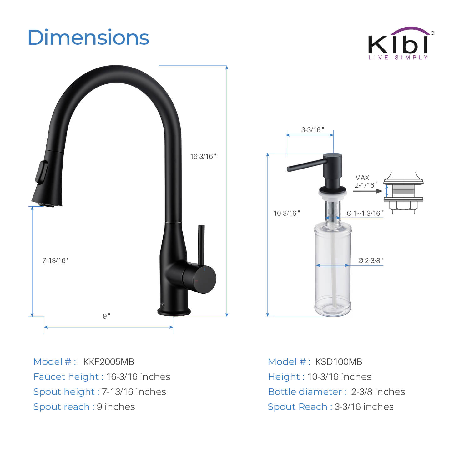 KIBI Napa Single Handle High Arc Pull Down Kitchen Faucet With Soap Dispenser in Matte Black Finish