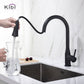 KIBI Napa Single Handle High Arc Pull Down Kitchen Faucet With Soap Dispenser in Matte Black Finish