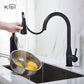 KIBI Napa Single Handle High Arc Pull Down Kitchen Faucet With Soap Dispenser in Matte Black Finish