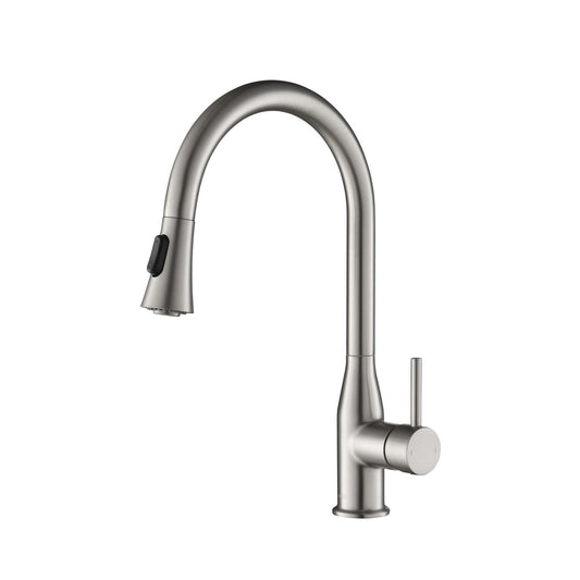 KIBI Napa Single Handle High Arc Pull Down Kitchen Faucet in Brushed Nickel Finish