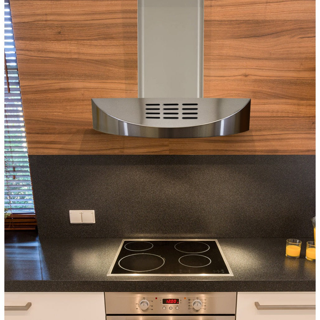 KOBE Brillia CHX38 SQBD-3 Series 30" Ductless Wall Mount Range Hood With 400 CFM Internal Blower, 3-Speed Mechanical Push Button, Dishwasher-Safe Baffle Filters, Charcoal Filters, and LED Lights