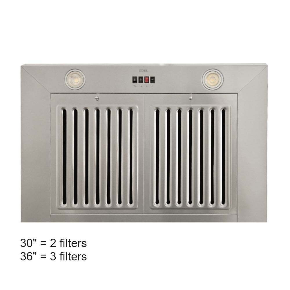 KOBE Brillia CHX81 SQB-2 Series 30" Wall Mount Range Hood With 600 CFM Internal Blower, 3-Speed Rocker Switch, Easy-to-Clean Baffle Filters, and LED Lights