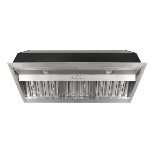 KOBE Brillia INX26 SQB-700-3 Series 36" Insert or Built-in Range Hood With 630 CFM Internal Blower, 3-Speed Mechanical Push Button, Dishwasher-Safe Baffle Filters, and LED Lights