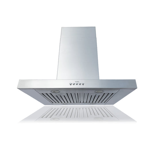 KOBE Brillia ISX21 SQB-2 Series 36" Island Range Hood With 680 CFM Internal Blower, Outer Duct Extension, 3-Speed Mechanical Push Button, Dishwasher-Safe Baffle Filters, and LED Lights