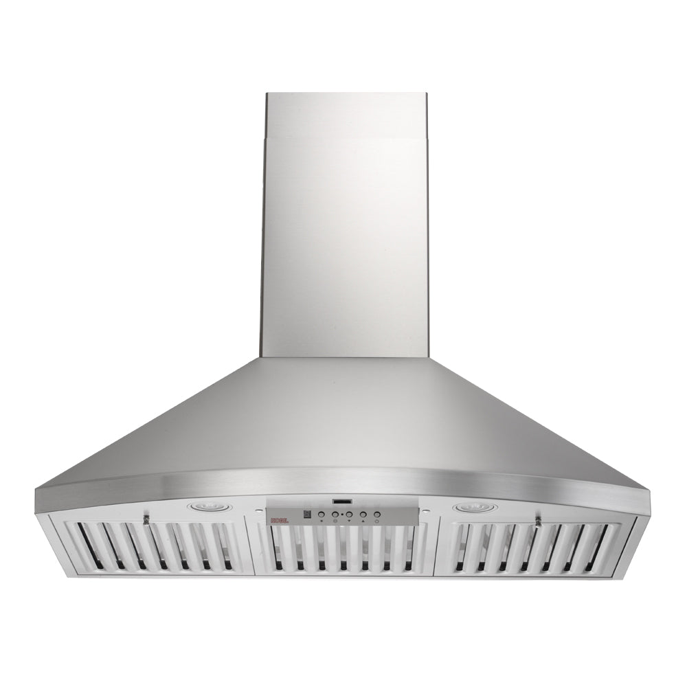 KOBE Premium RA92 SQB6-XX Series 36" Wall Mount Range Hood With 600 CFM Internal Blower, 6-Speed Electronic Control, Flame and Temperature Sensor,  
Delay Shut Off, and LED Lights