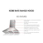 KOBE Premium RA92 SQB6-XX Series 36" Wall Mount Range Hood With RA0946DC-1 Duct Extension, 600 CFM Internal Blower, 6-Speed Electronic Control, Flame and Temperature Sensor,  
Delay Shut Off, and LED Lights