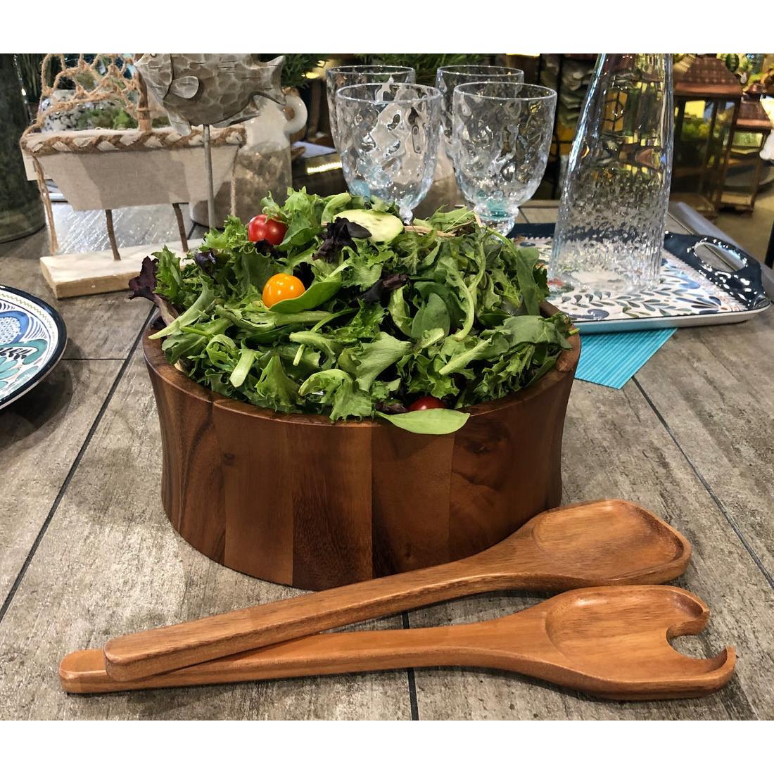 Kalmar Home 10" x 10" x 4" Large Salad Bowl with Servers - 328B-3