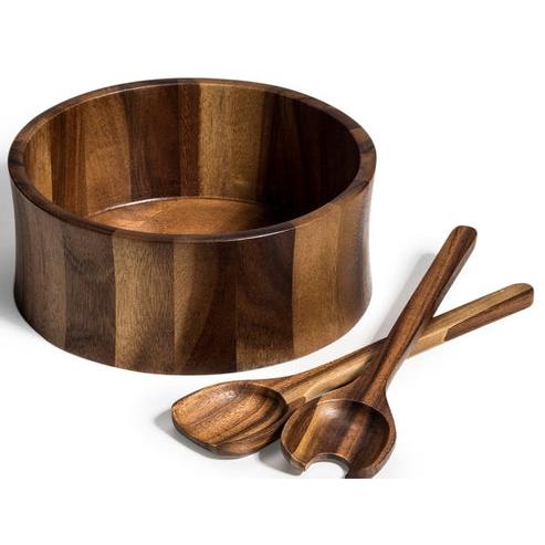 Kalmar Home 10" x 10" x 4" Large Salad Bowl with Servers - 328B-3
