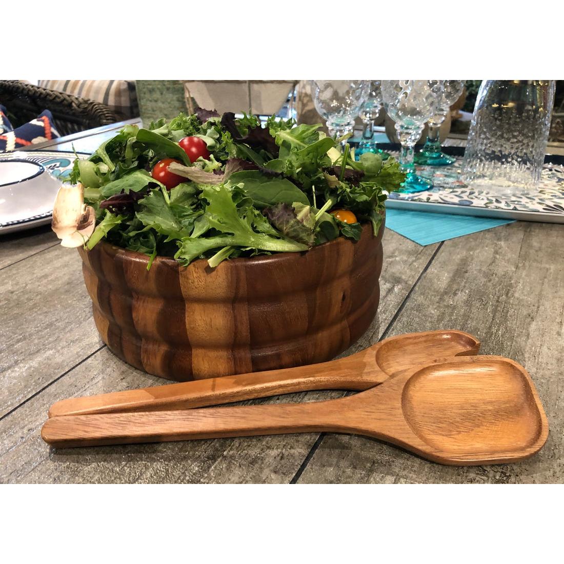 Kalmar Home 10" x 10" x 4" Large Salad Bowl with Servers - 330B-3
