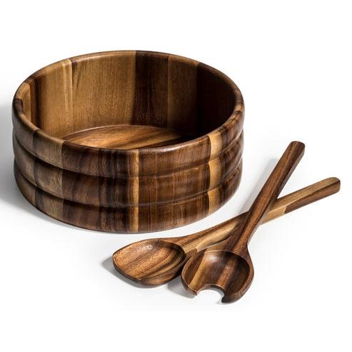 Kalmar Home 10" x 10" x 4" Large Salad Bowl with Servers - 330B-3