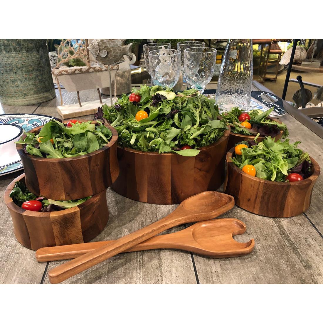 Kalmar Home 10" x 10" x 4" Large Salad Bowl with Servers and 4 Individuals - 328B-7