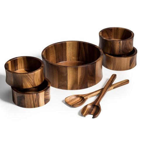 Kalmar Home 10" x 10" x 4" Large Salad Bowl with Servers and 4 Individuals - 328B-7