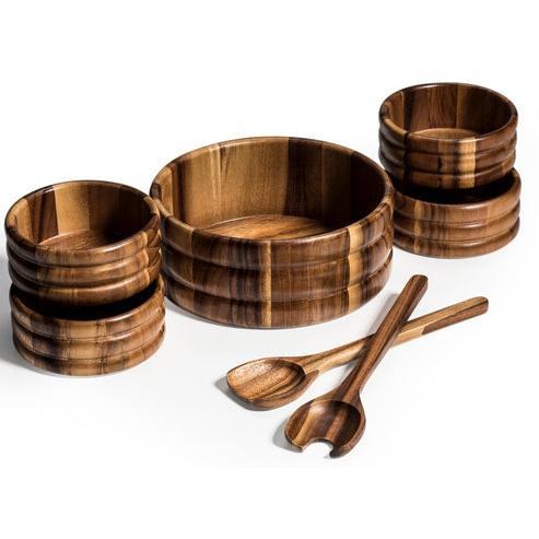 Kalmar Home 10" x 10" x 4" Large Salad Bowl with Servers and 4 Individuals - 330B-7