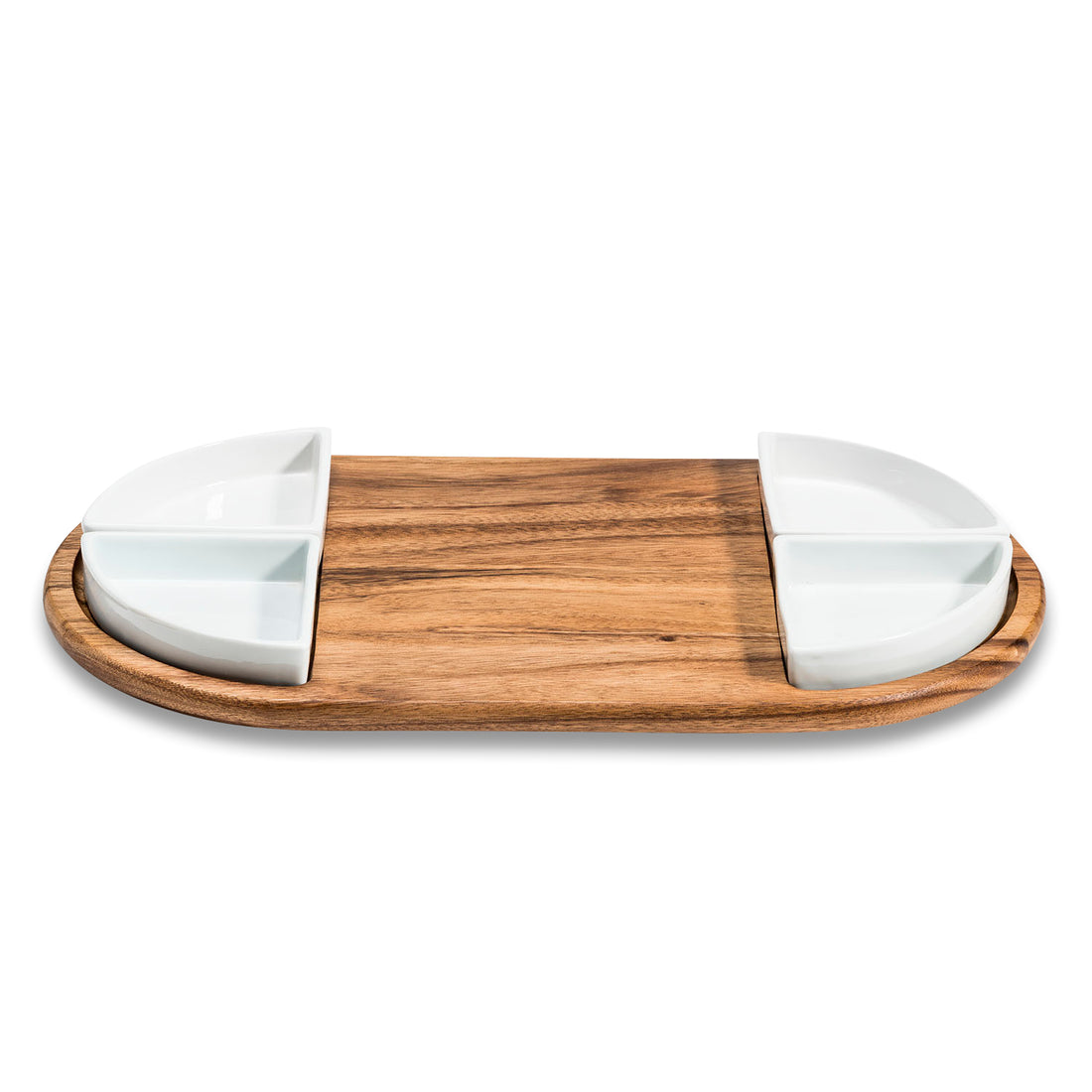 Kalmar Home Charcuterie/Serving Tray with 4 White Triangular Ceramic Bowls