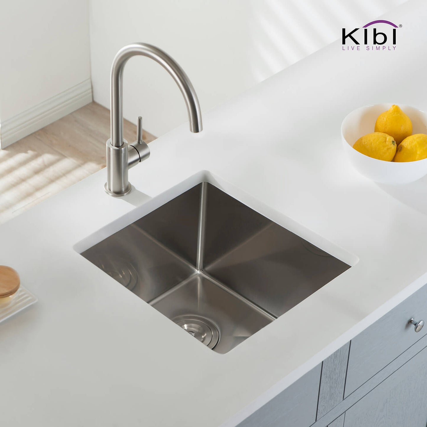 Kibi 16" x 16" x 8" Handcrafted Undermount Single Bowl Kitchen Sink With Satin Finish