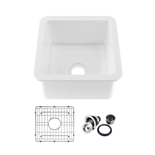 Kibi 18" Cubic Series Undermounted Fireclay Kitchen Sink In Glossy White Finish