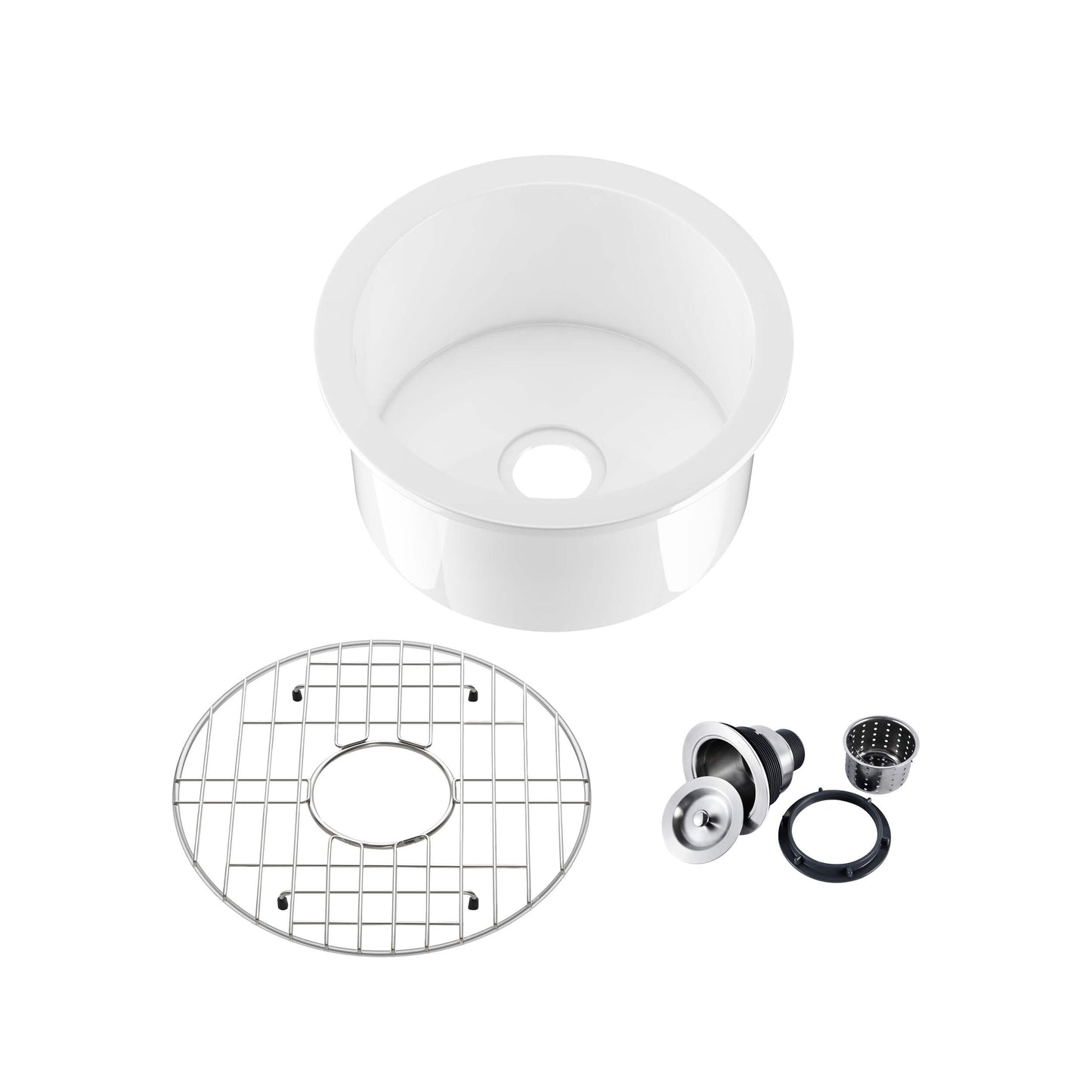 Kibi 19" Crater Series Undermounted Round Fireclay Kitchen Sink In Glossy White Finish