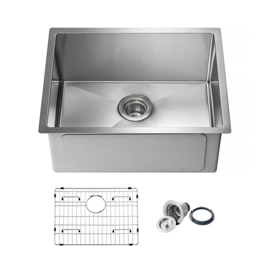 Kibi 23" x 18" x 10" Handcrafted Undermount Single Bowl Kitchen Sink With Satin Finish