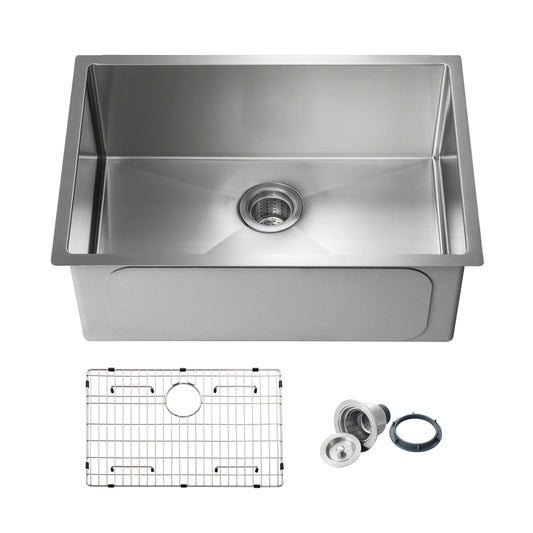 Kibi 26" x 18" x 10" Handcrafted Undermount Single Bowl Kitchen Sink With Satin Finish