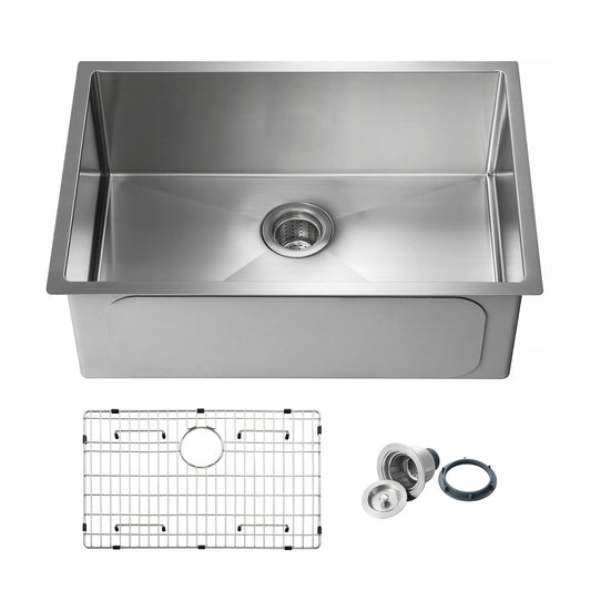 Kibi 28" x 19" x 10" Handcrafted Undermount Single Bowl Kitchen Sink With Satin Finish