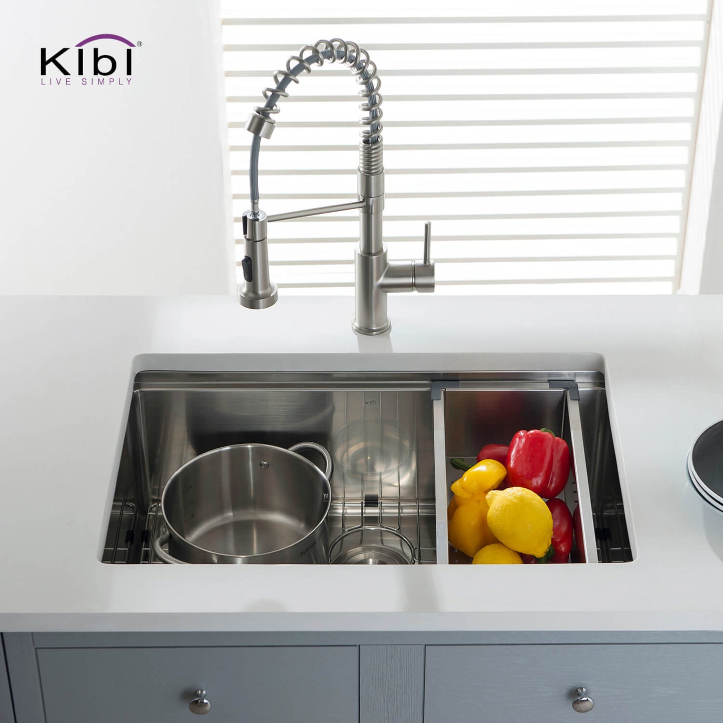Kibi 28" x19" x 10" Single Bowl Undermount Workstation Sink In Satin Finish