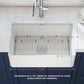 Kibi 30" x 18" x 10" Pure Series Undermount Single Bowl Fireclay Kitchen Sink In Glossy White