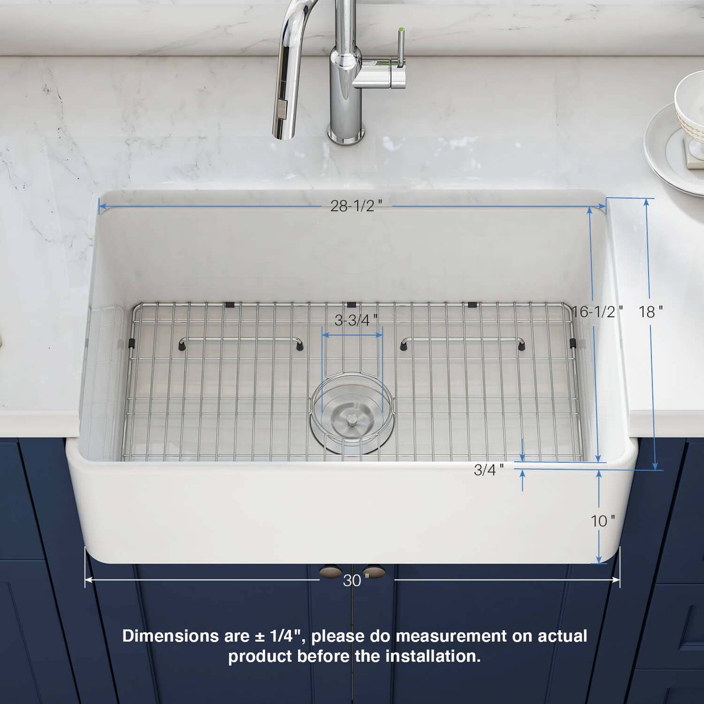 Kibi 30" x 18" x 10" Pure Series Undermount Single Bowl Fireclay Kitchen Sink In Glossy White