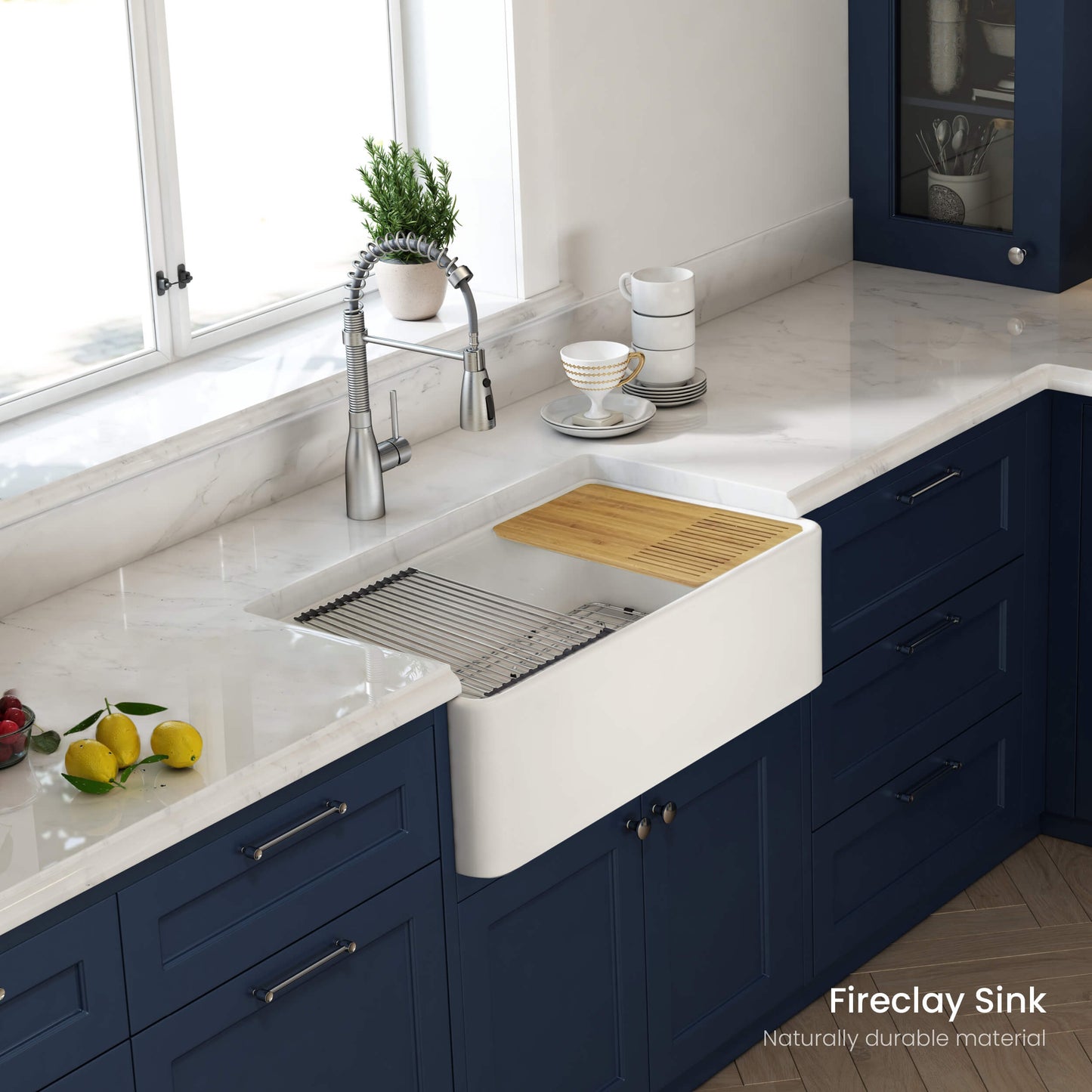 Kibi 30" x 20" x 10" Pure Series Single Bowl Fireclay Farmhouse Kitchen Sink In Glossy White