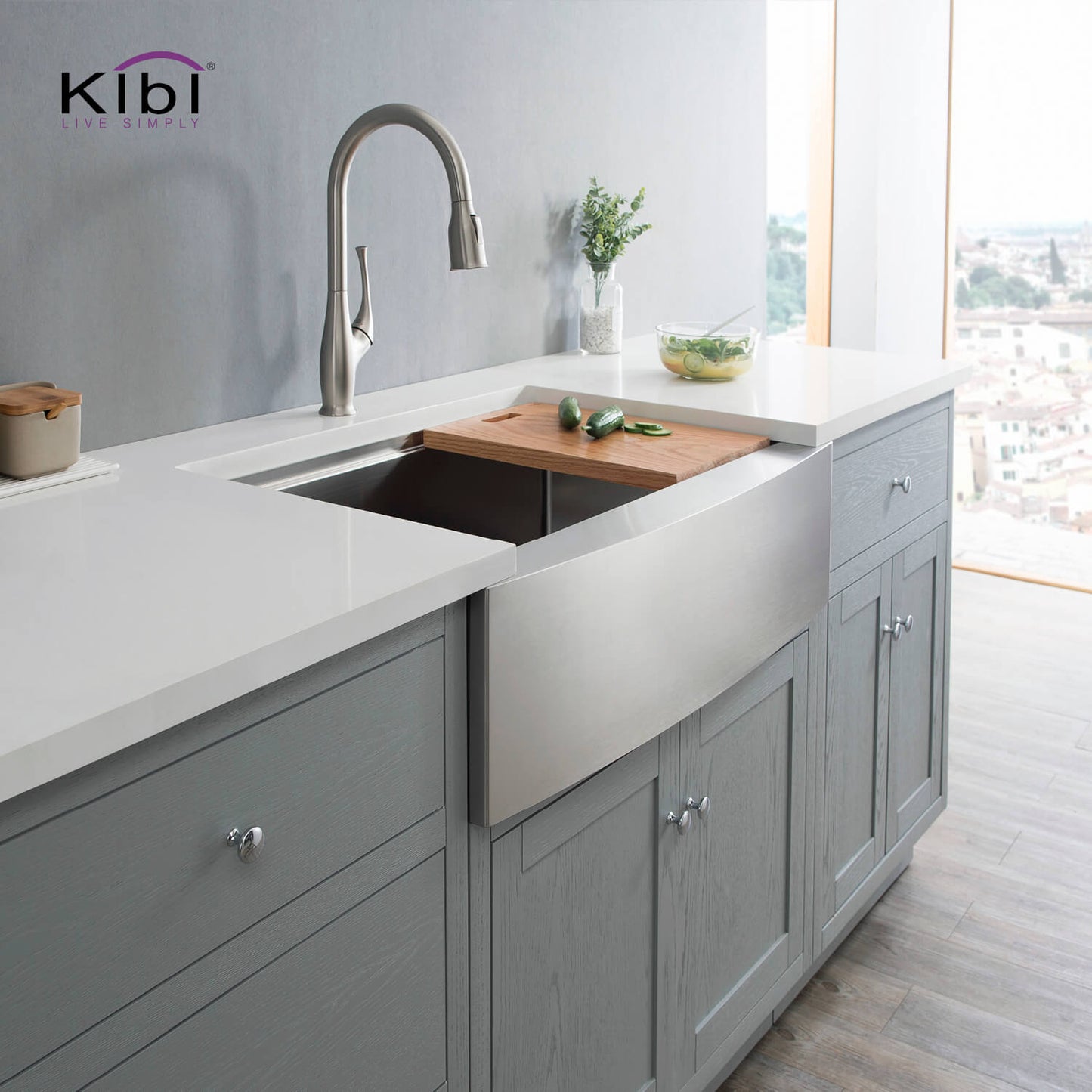 Kibi 30" x 22" x 10" Single Bowl Farmhouse Apron Kitchen Sink With Satin Finish