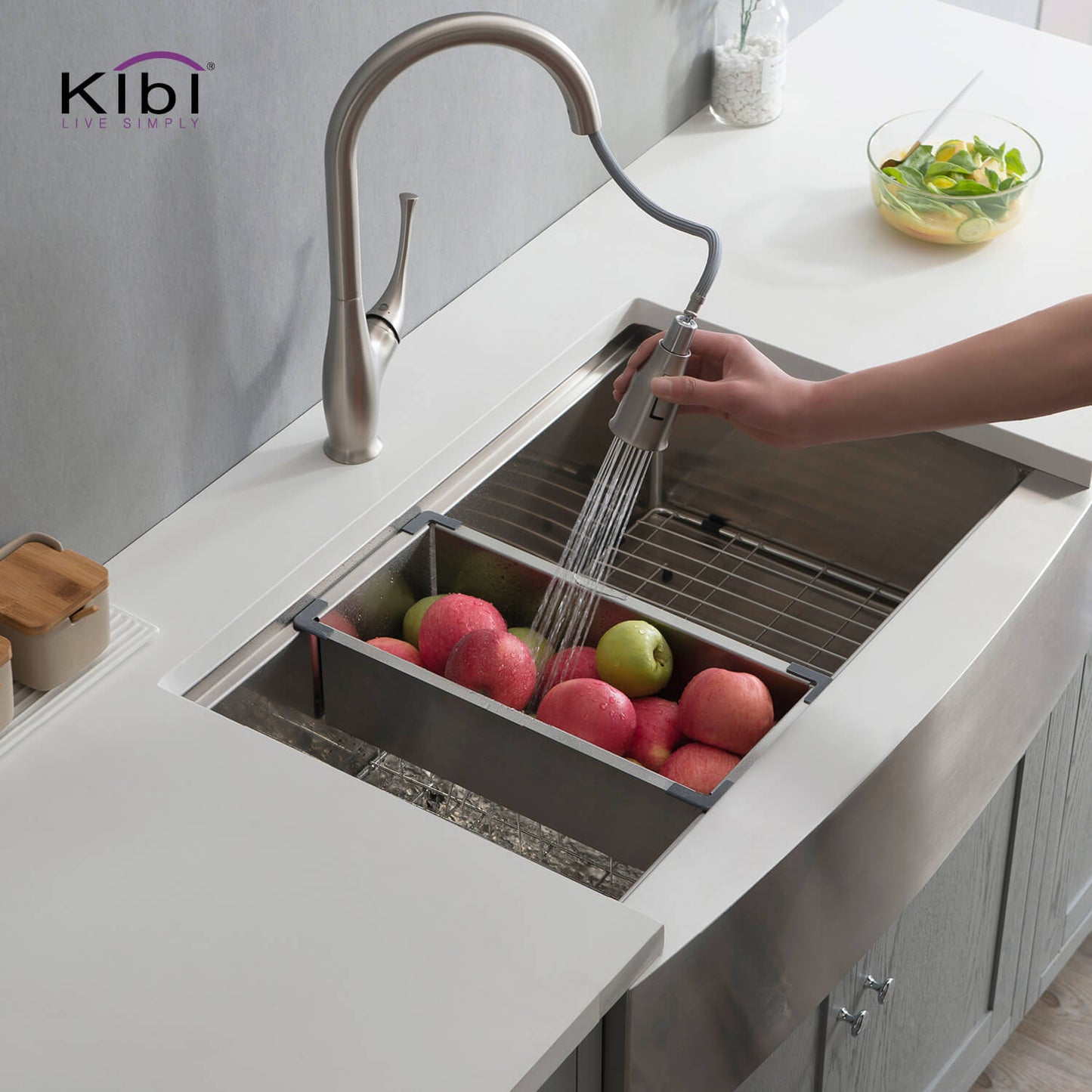Kibi 30" x 22" x 10" Single Bowl Farmhouse Apron Kitchen Sink With Satin Finish