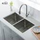 Kibi 32 3/4" x 19" x 10" Handcrafted Undermount Double Bowl Kitchen Sink With Satin Finish
