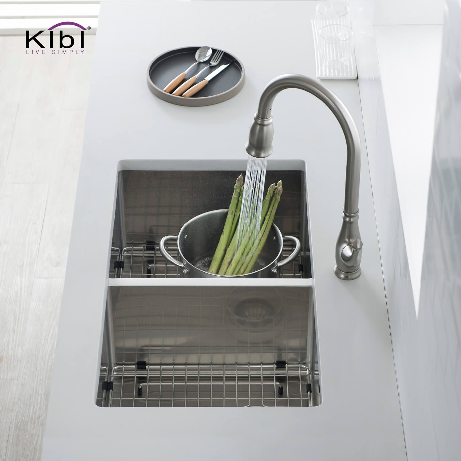 Kibi 32 3/4" x 19" x 10" Handcrafted Undermount Double Bowl Kitchen Sink With Satin Finish