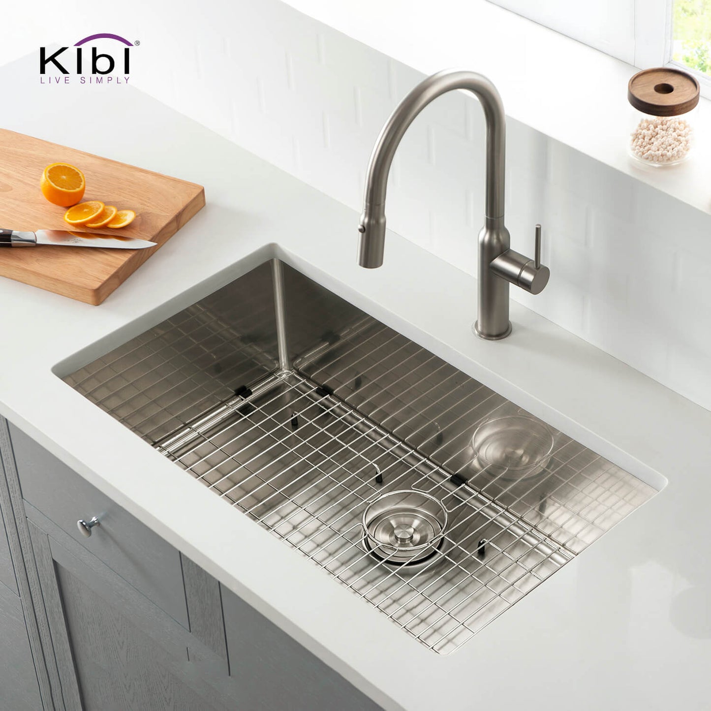 Kibi 32 3/4" x 19" x 10" Handcrafted Undermount Single Bowl Stainless Steel Kitchen Sink With Satin Finish