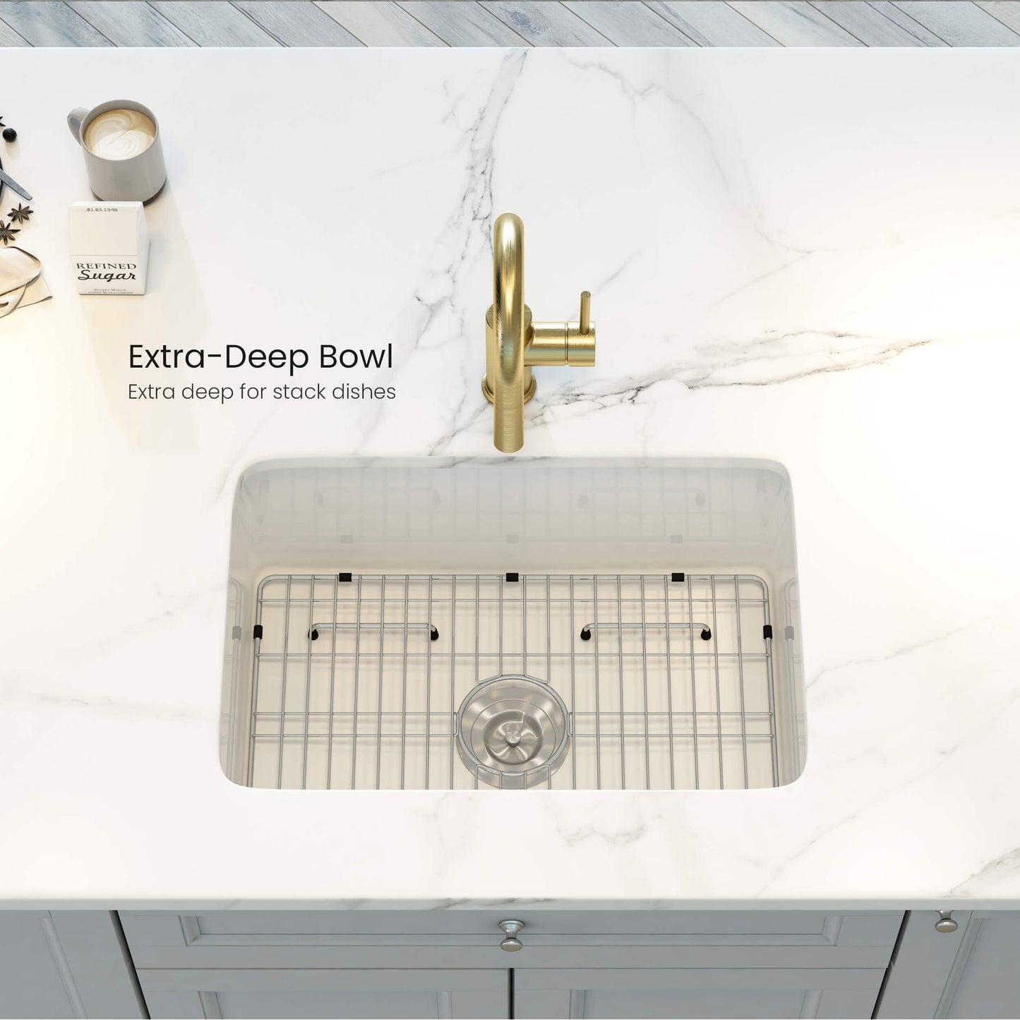 Kibi 32" x 19" x 10" Landis Series Undermounted Single Bowl Fireclay Kitchen Sink In Glossy White