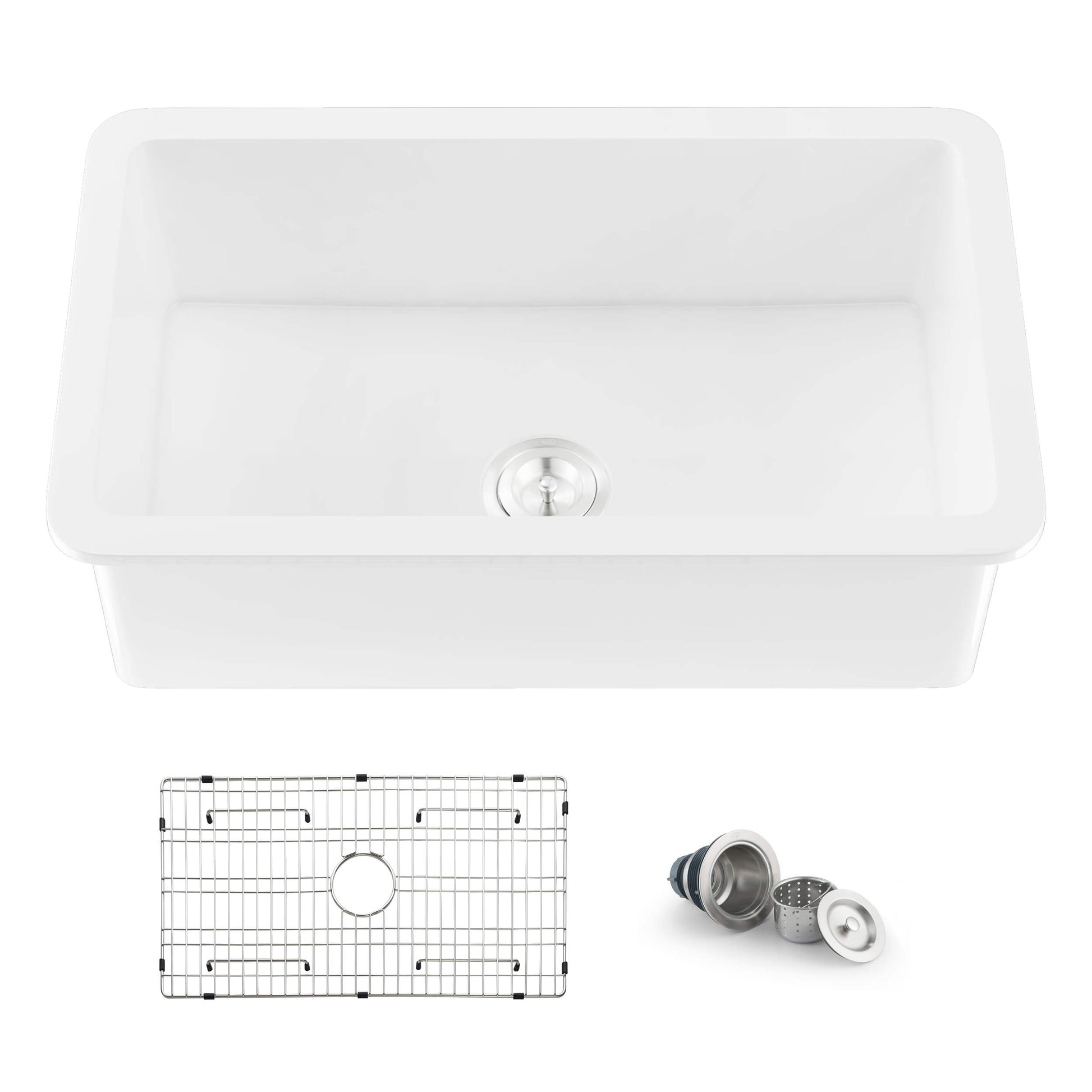 Kibi 32" x 19" x 10" Landis Series Undermounted Single Bowl Fireclay Kitchen Sink In Glossy White