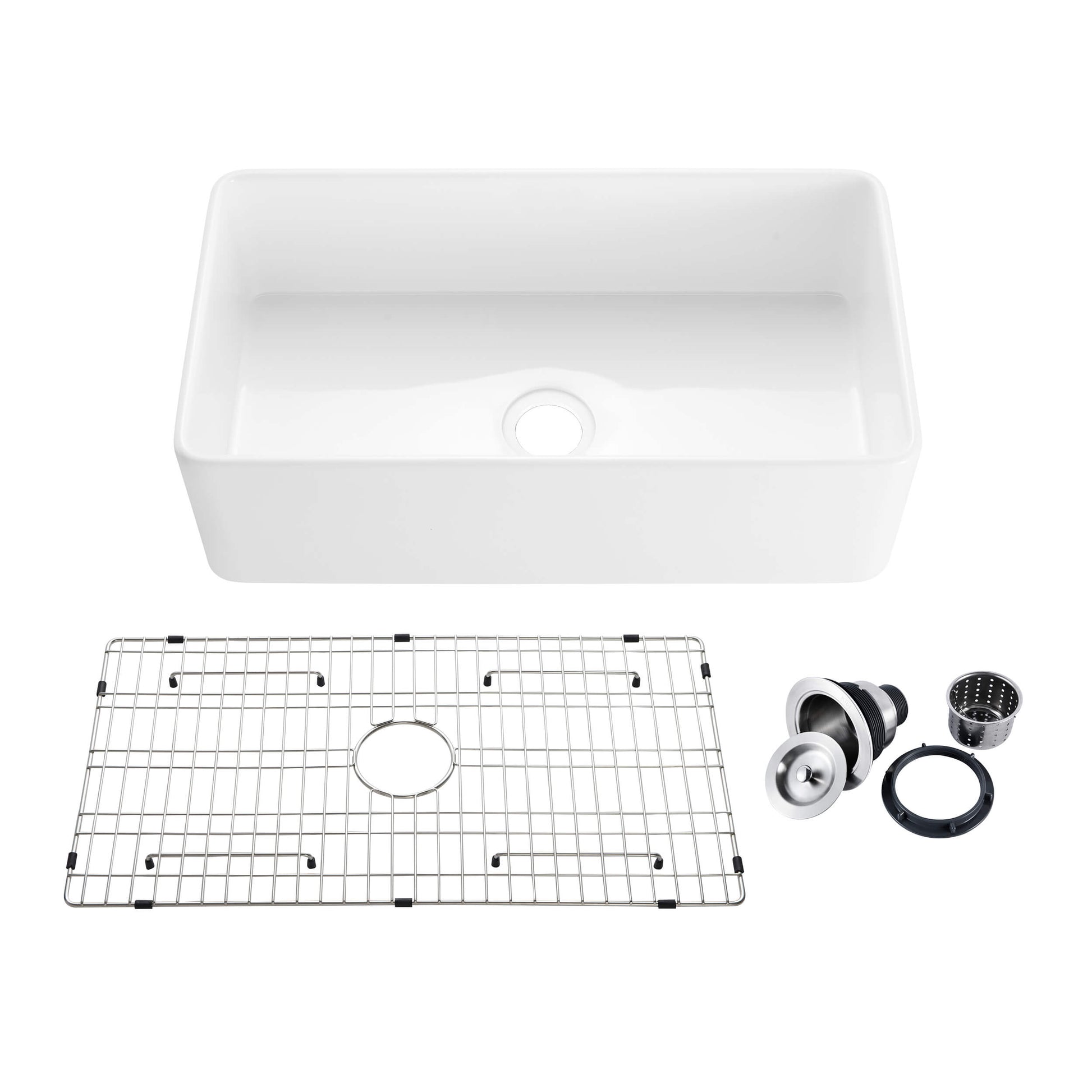 Kibi 33" x 18" x 10" Pure Series Undermount Single Bowl Fireclay Farmhouse Kitchen Sink In Glossy White