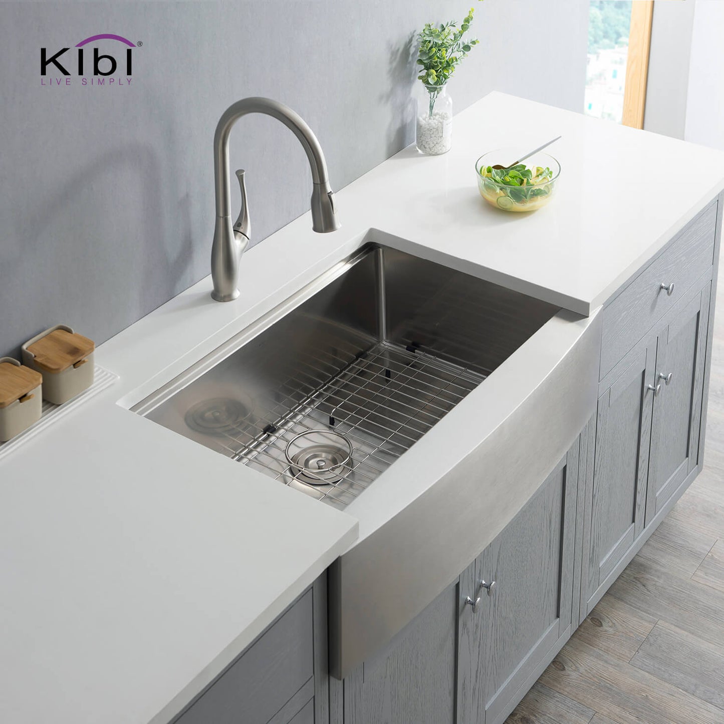 Kibi 33" x 22" x 10" Single Bowl Farmhouse Apron Kitchen Sink With Satin Finish