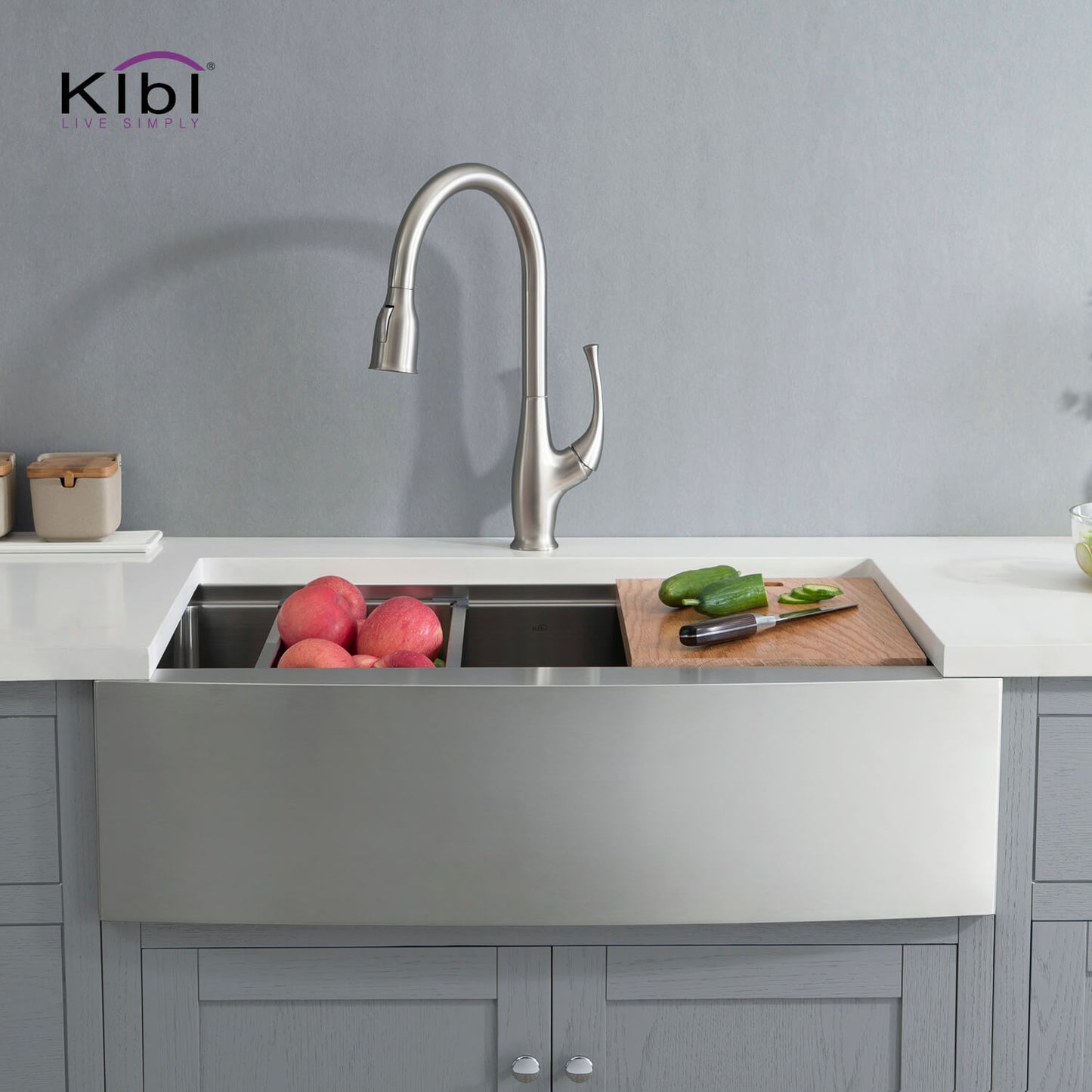 Kibi 33" x 22" x 10" Single Bowl Farmhouse Apron Kitchen Sink With Satin Finish