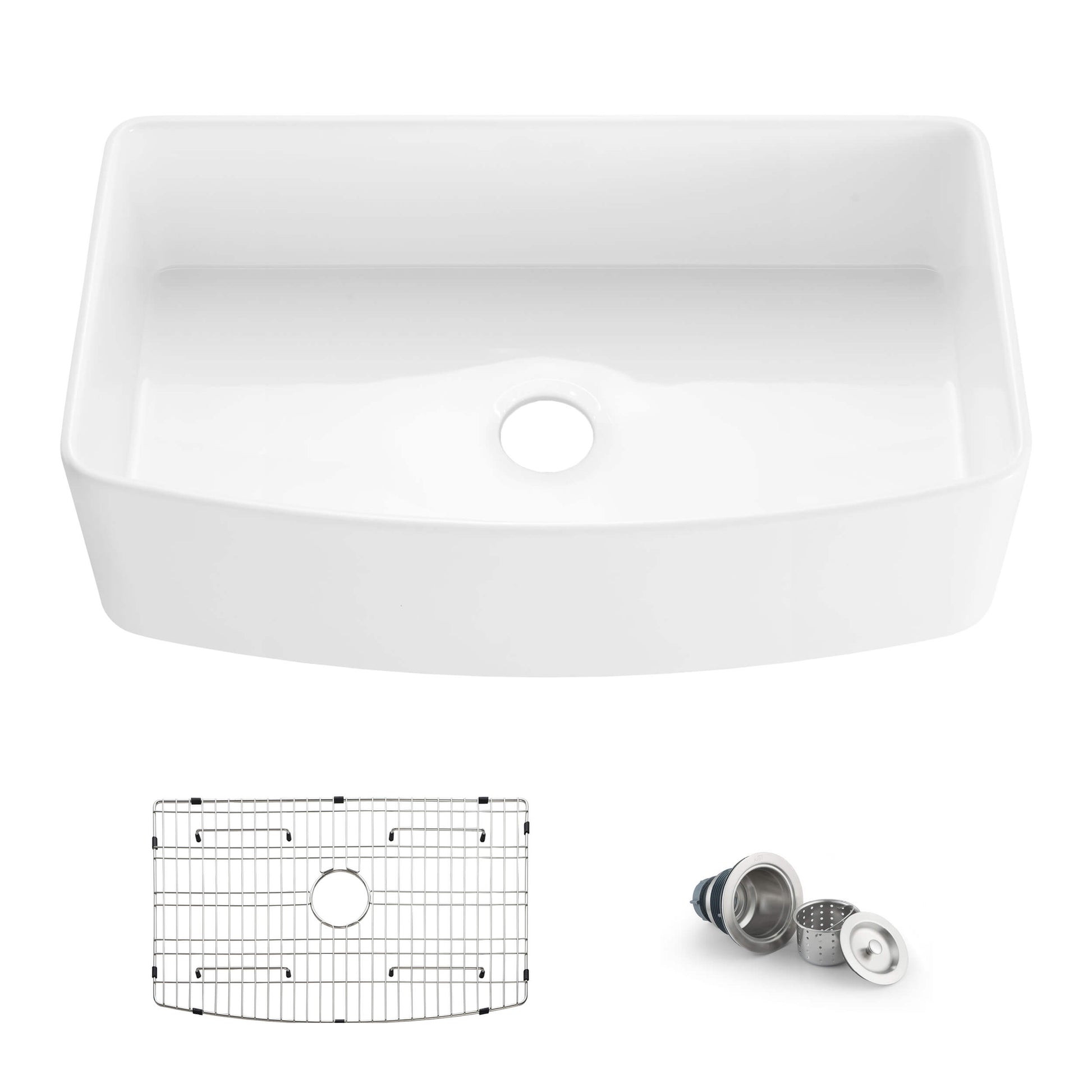Kibi 36" x 20" x 10" Pure Series Glossy White Single Bowl Fireclay Farmhouse Sink With Curved Apron Front