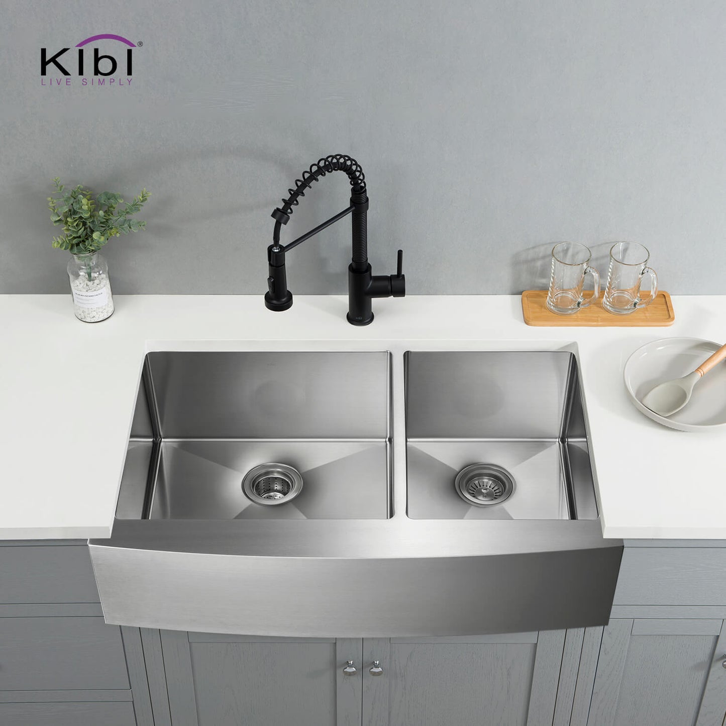 Kibi 36" x 22" x 10" Handcrafted Double Bowl Farmhouse Apron Kitchen Sink With Satin Finish