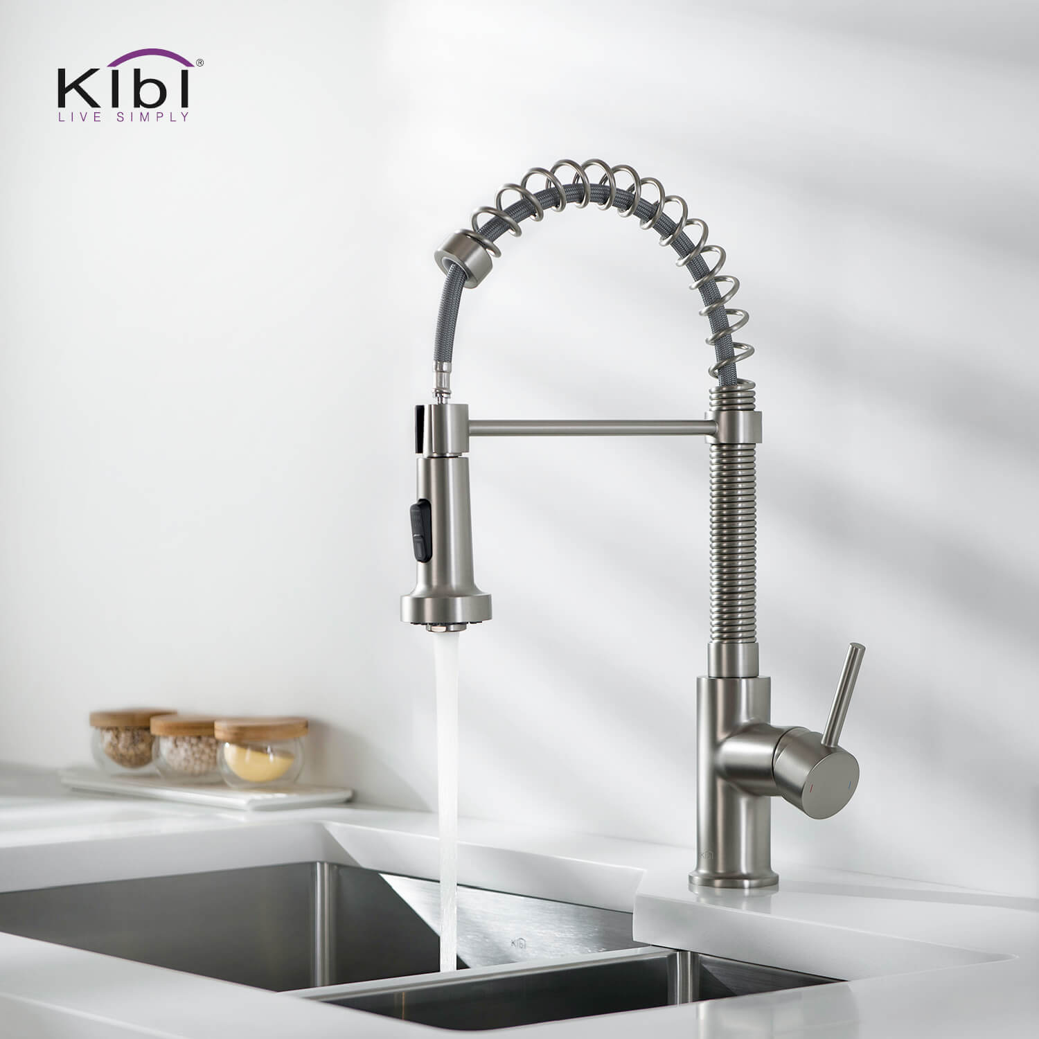 Kibi Aurora Single Handle High Arc Pull Down Kitchen Faucet In Chrome Finish