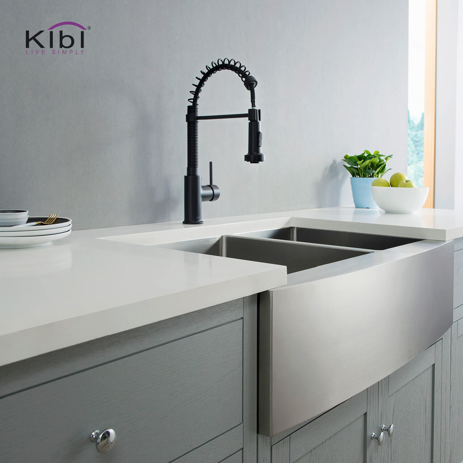 Kibi Aurora Single Handle High Arc Pull Down Kitchen Faucet In Matte Black Finish