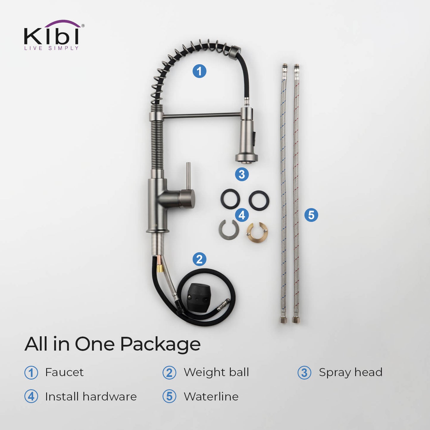 Kibi Aurora Single Handle High Arc Pull Down Kitchen Faucet In Titanium Finish