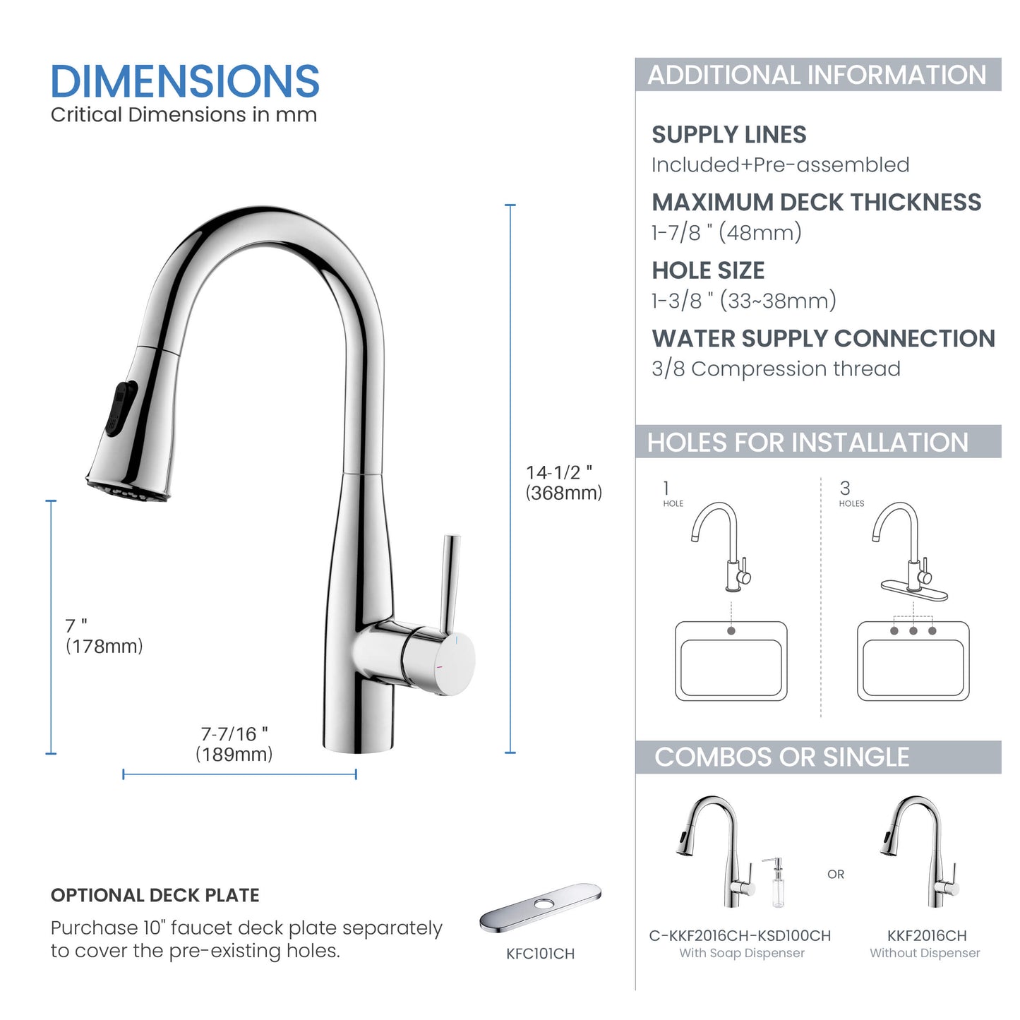 Kibi Bari Single Handle Pull Down Kitchen Bar Sink Faucet With Soap Dispenser in Chrome Finish